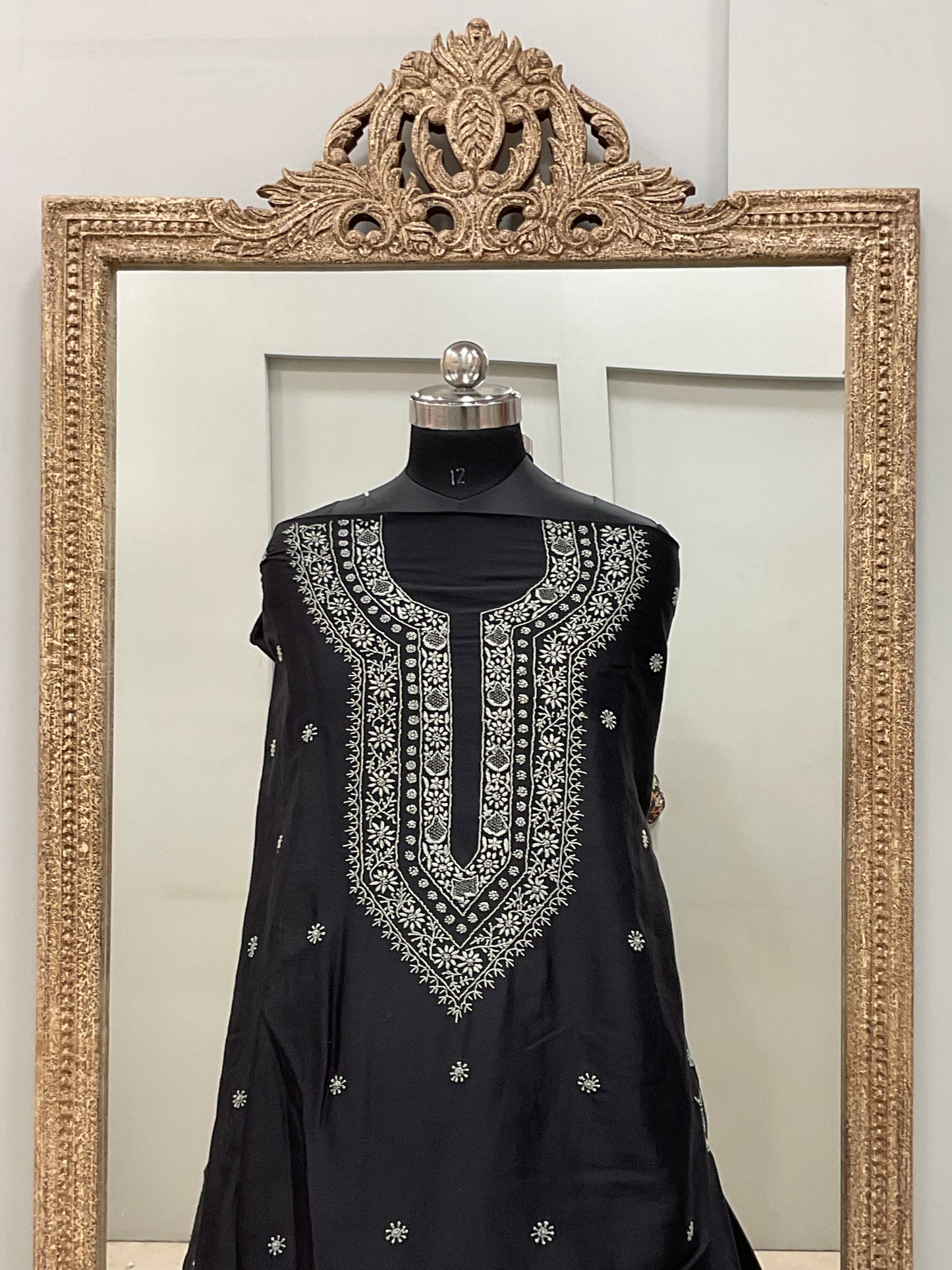 Gents Kurta Pure Linen Cotton Booty Black