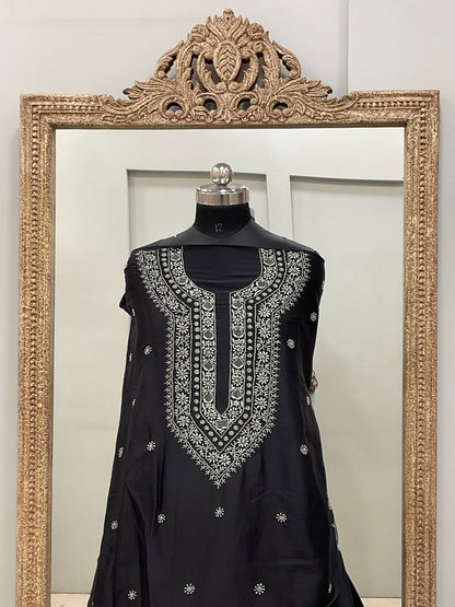 Gents Kurta Pure Linen Cotton Booty Black