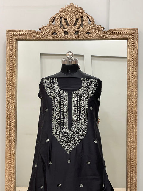 Gents Kurta Pure Linen Cotton Booty Black