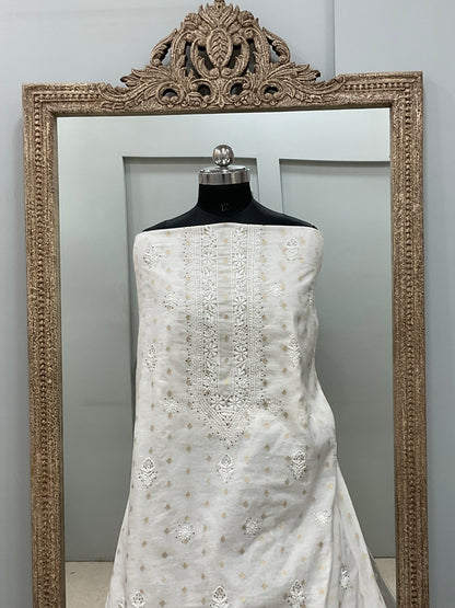 Gents Kurta Pure Chanderi Booty Front Jaal Heavy Chicken And Mukaish Work White 02