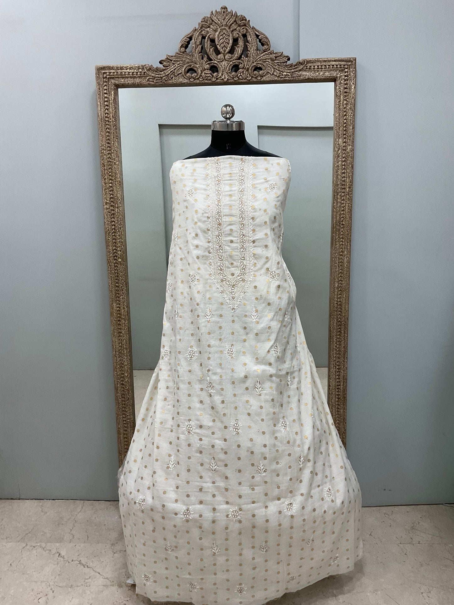Gents Kurta Pure Chanderi Booty Front Jaal Heavy Pearl Work White 03