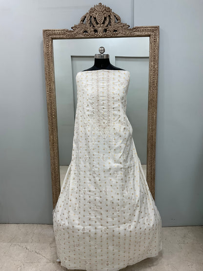 Gents Kurta Pure Chanderi Booty Front Jaal Heavy Pearl Work White 03