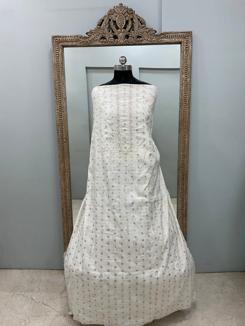 Gents Kurta Pure Chanderi Booty Front Jaal Heavy Pearl Work White 03