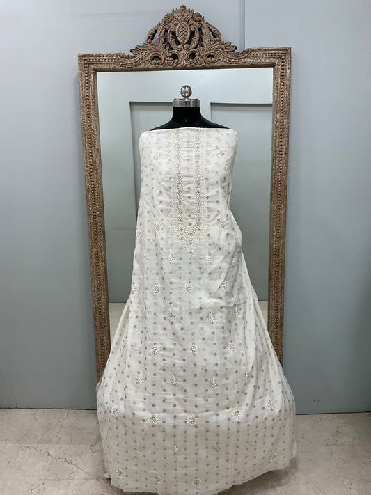 Gents Kurta Pure Chanderi Booty Front Jaal Heavy Pearl Work White 03