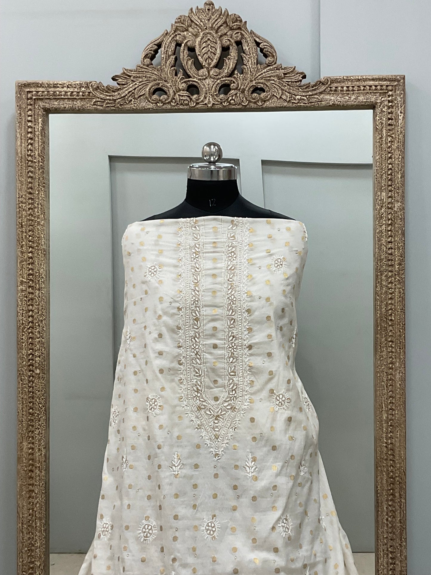 Gents Kurta Pure Chanderi Booty Front Jaal Heavy Pearl Work White 03