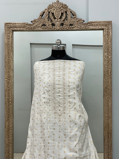 Gents Kurta Pure Chanderi Booty Front Jaal Heavy Pearl Work White 03