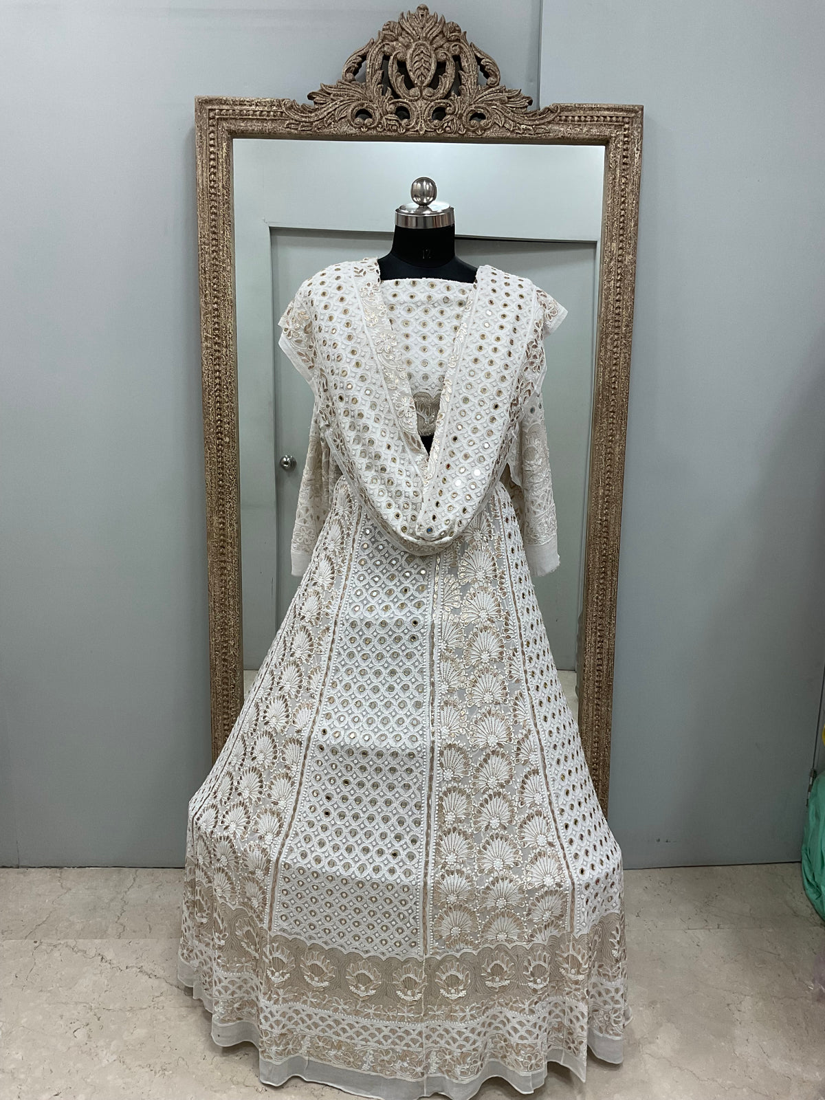 Pure Georgette Lehenga With Heavy Gota Mirror Work Off White 01