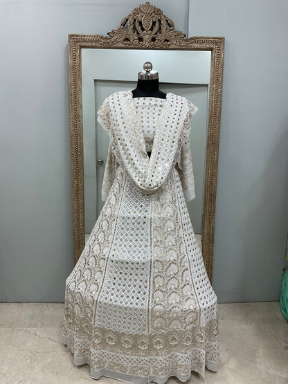 Pure Georgette Lehenga With Heavy Gota Mirror Work Off White 01