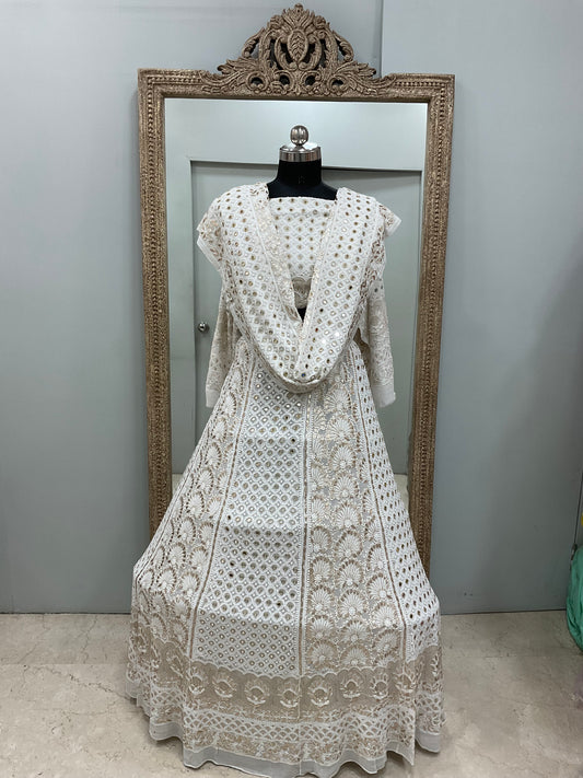Pure Georgette Lehenga With Heavy Gota Mirror Work Off White 01