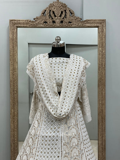 Pure Georgette Lehenga With Heavy Gota Mirror Work Off White 01