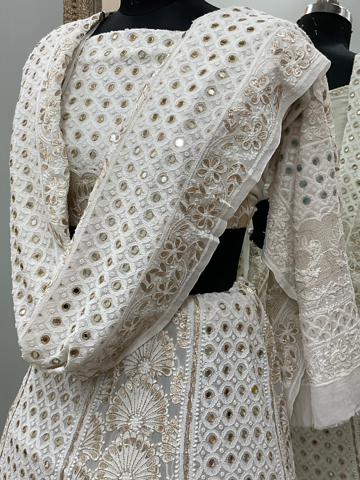 Pure Georgette Lehenga With Heavy Gota Mirror Work Off White 01
