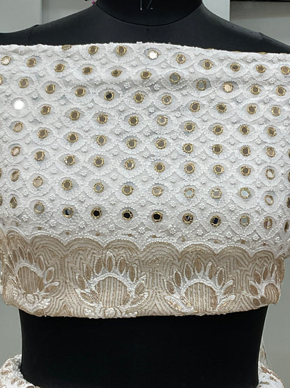 Pure Georgette Lehenga With Heavy Gota Mirror Work Off White 01