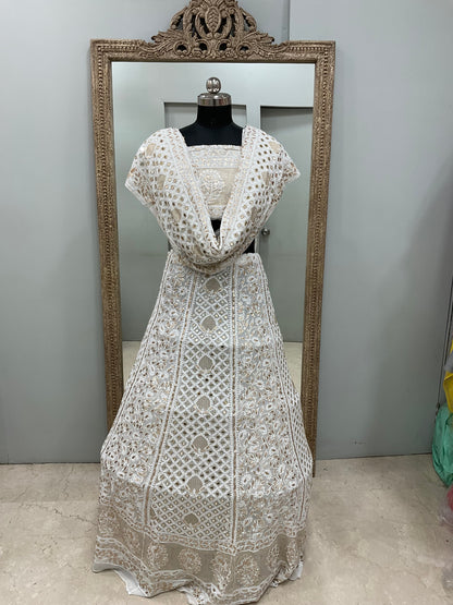 Pure Georgette Lehenga With Heavy Gota Mirror Work Off White 02