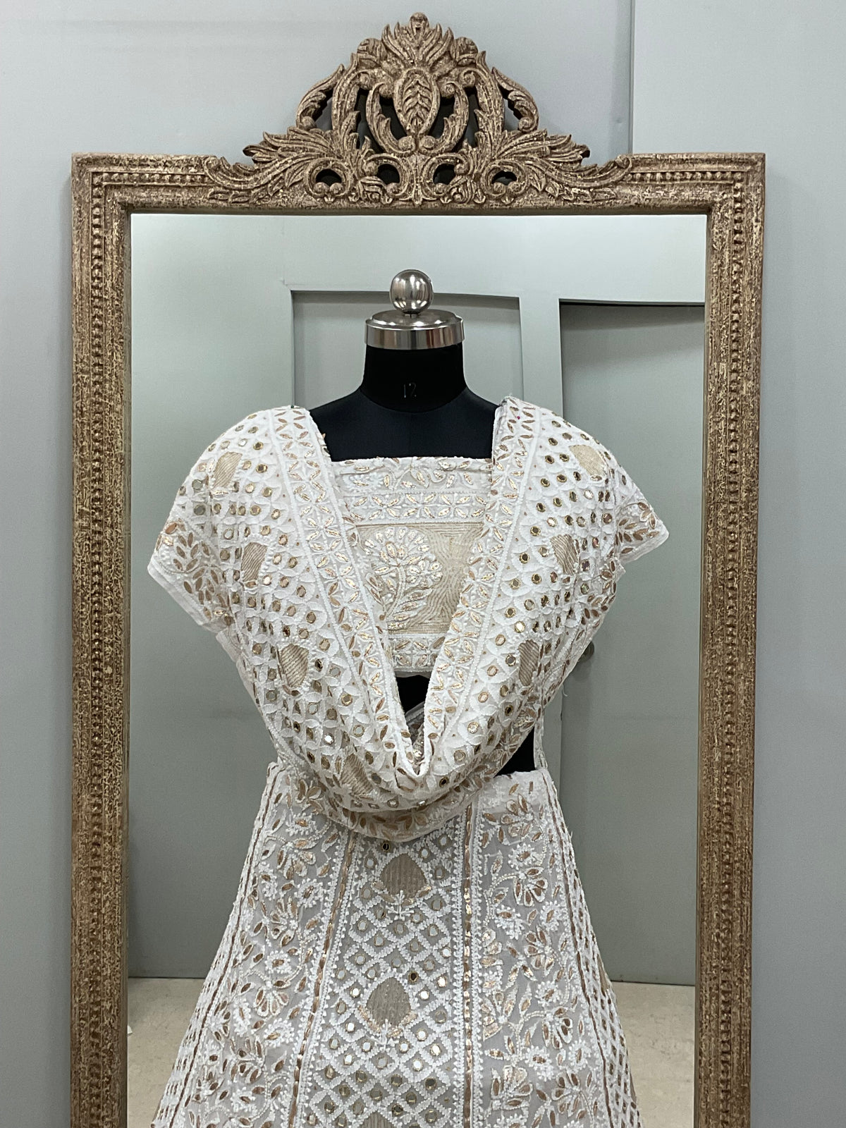 Pure Georgette Lehenga With Heavy Gota Mirror Work Off White 02