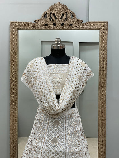 Pure Georgette Lehenga With Heavy Gota Mirror Work Off White 02