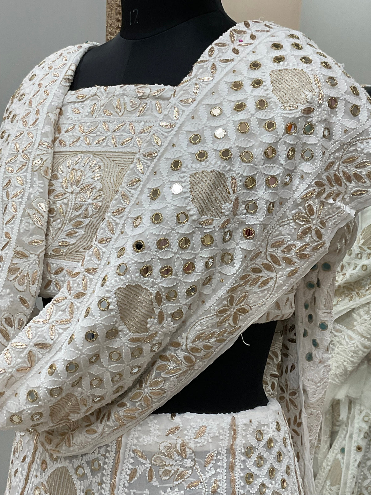 Pure Georgette Lehenga With Heavy Gota Mirror Work Off White 02