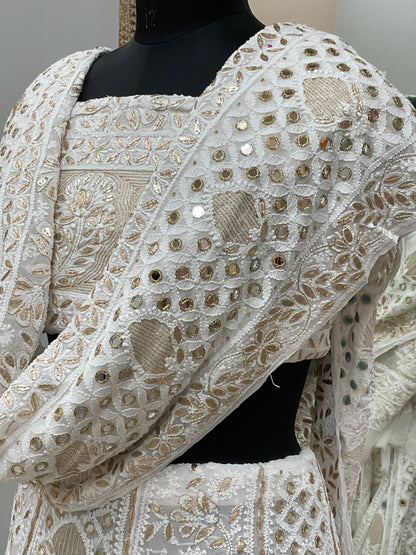Pure Georgette Lehenga With Heavy Gota Mirror Work Off White 02