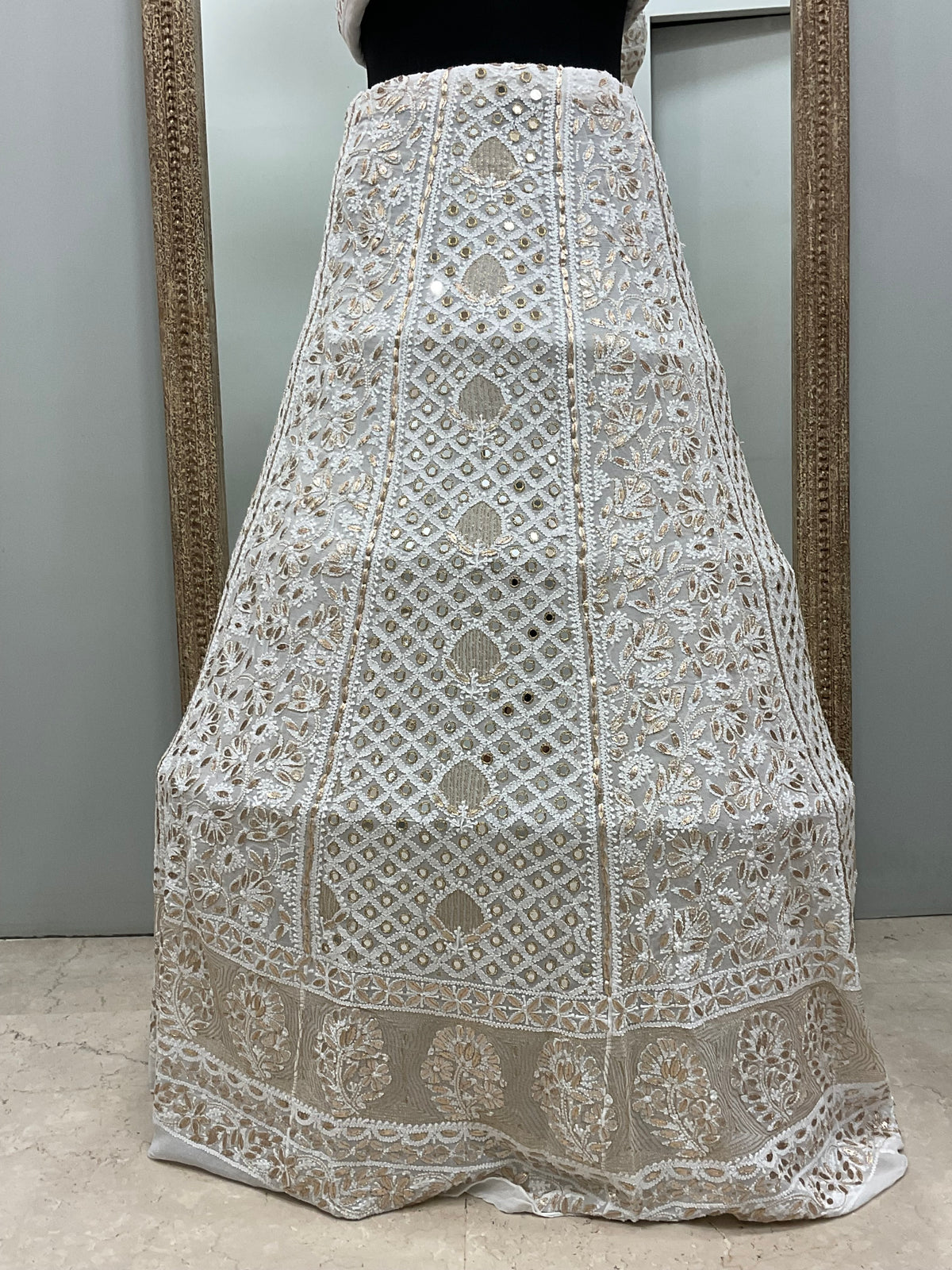 Pure Georgette Lehenga With Heavy Gota Mirror Work Off White 02