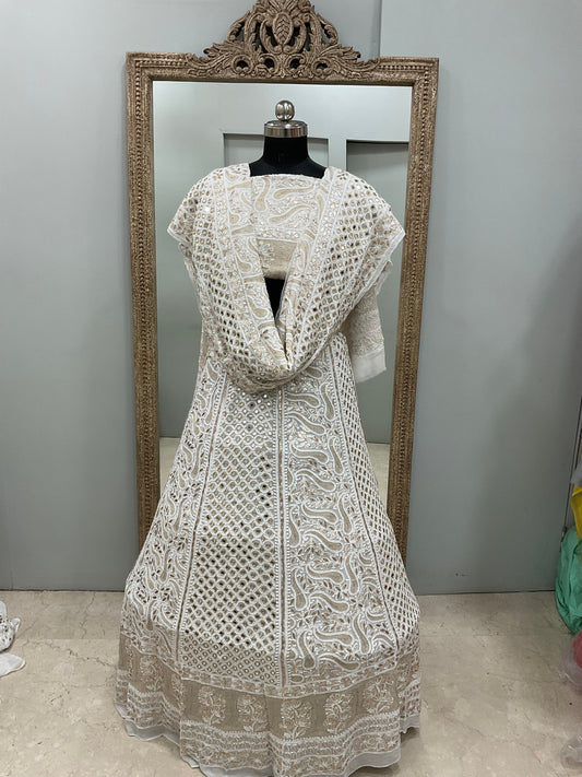 Pure Georgette Lehenga With Heavy Gota Mirror Work Off White 03