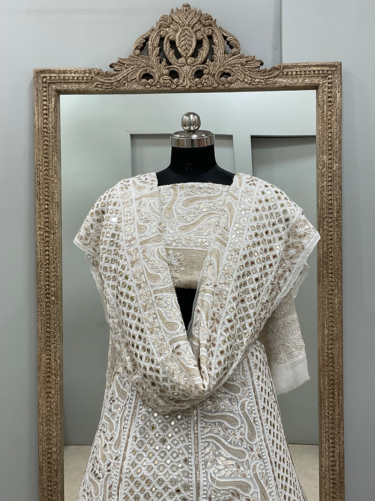Pure Georgette Lehenga With Heavy Gota Mirror Work Off White 03