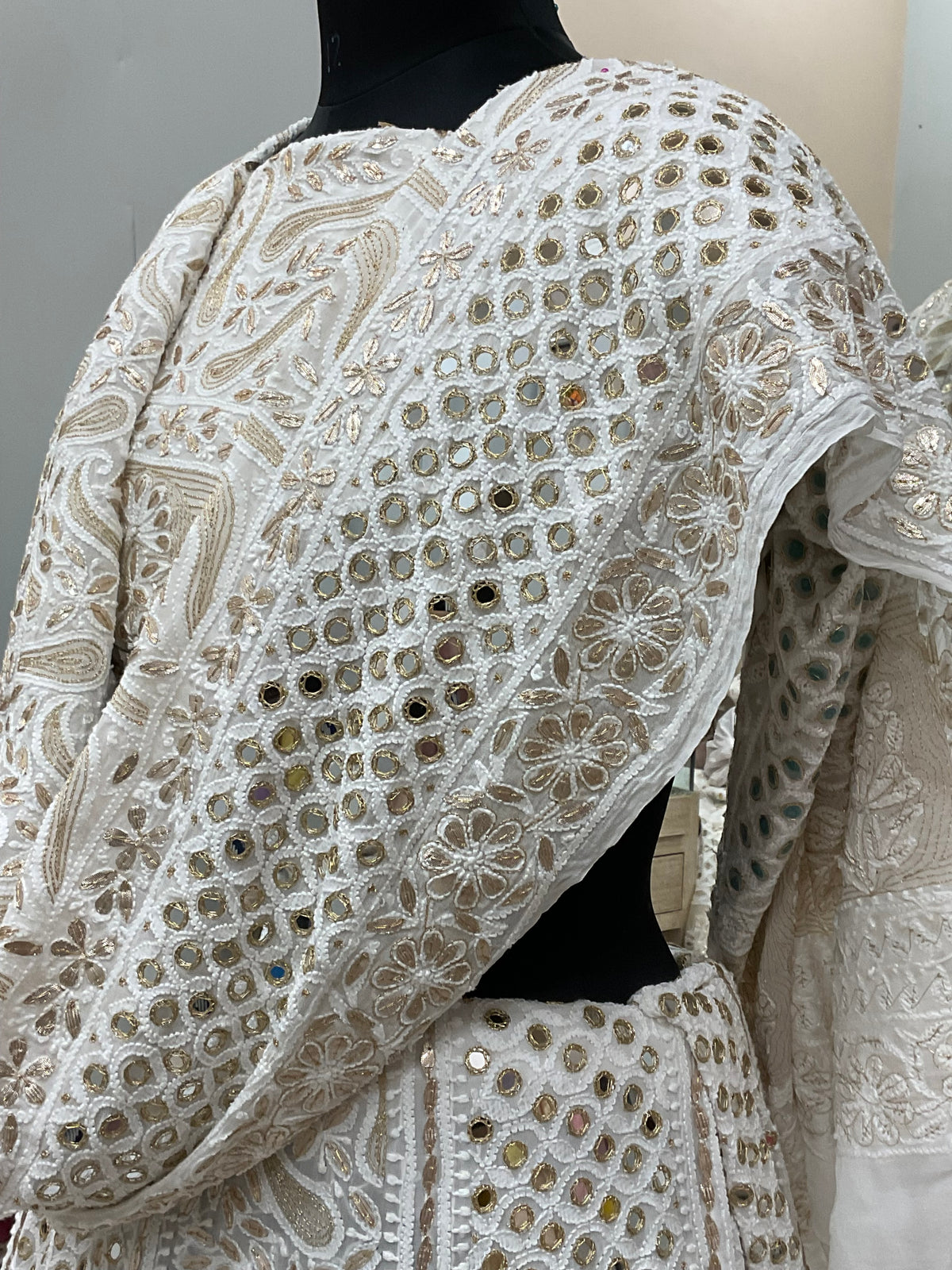Pure Georgette Lehenga With Heavy Gota Mirror Work Off White 03