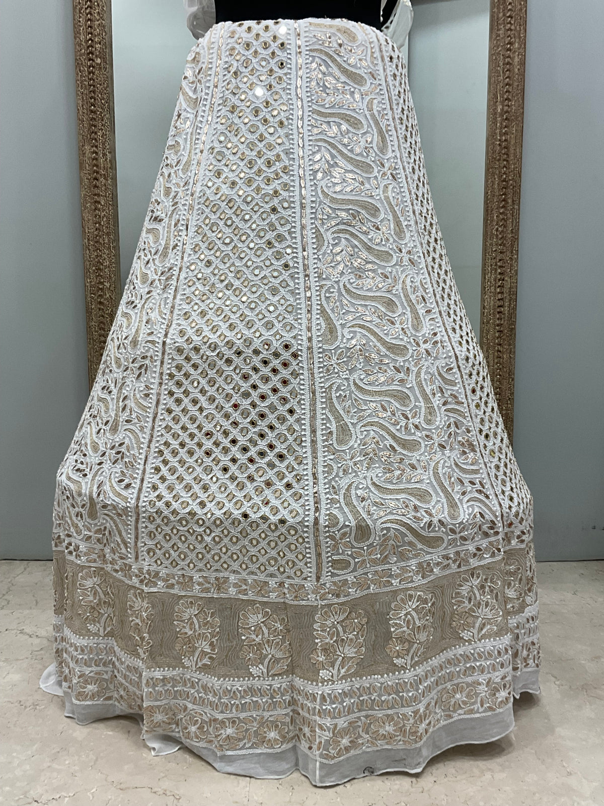 Pure Georgette Lehenga With Heavy Gota Mirror Work Off White 03