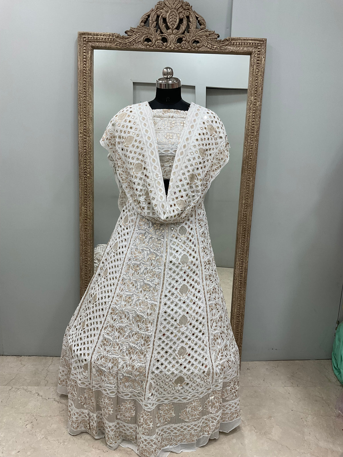 Pure Georgette Lehenga With Heavy Gota Mirror Work Off White 04