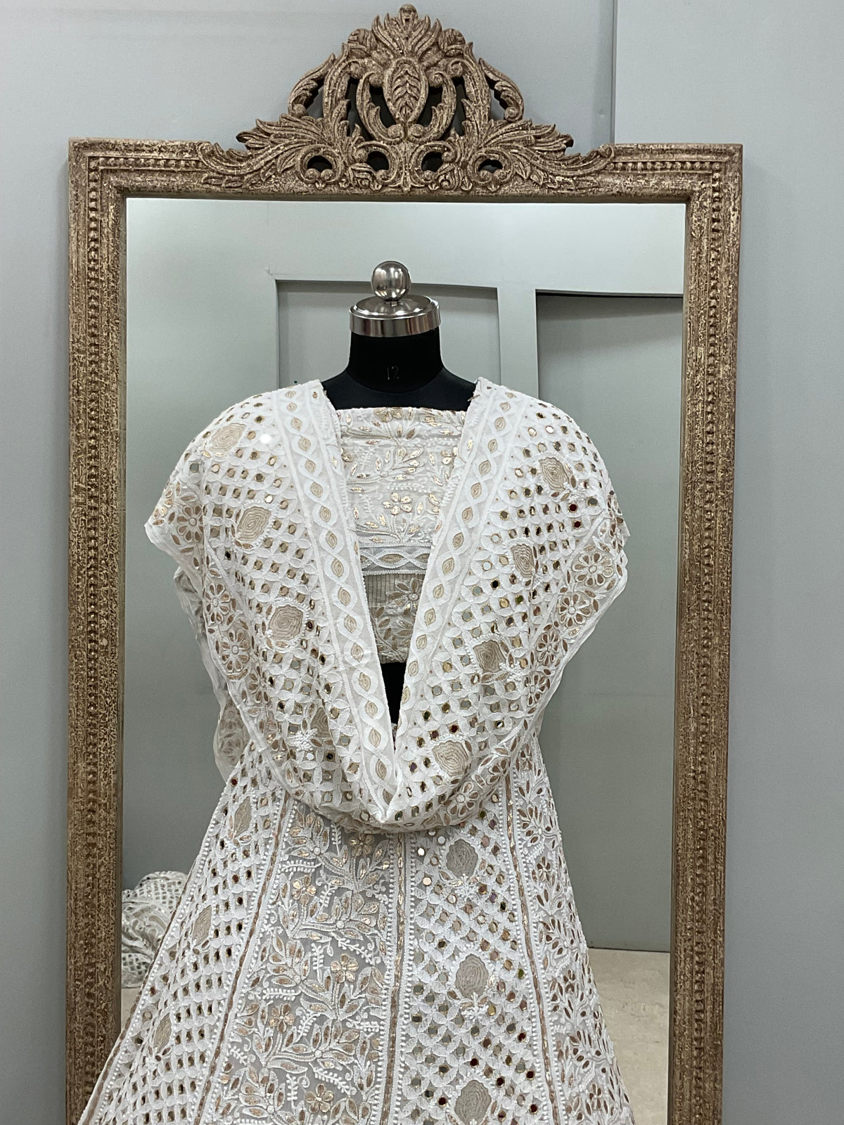 Pure Georgette Lehenga With Heavy Gota Mirror Work Off White 04