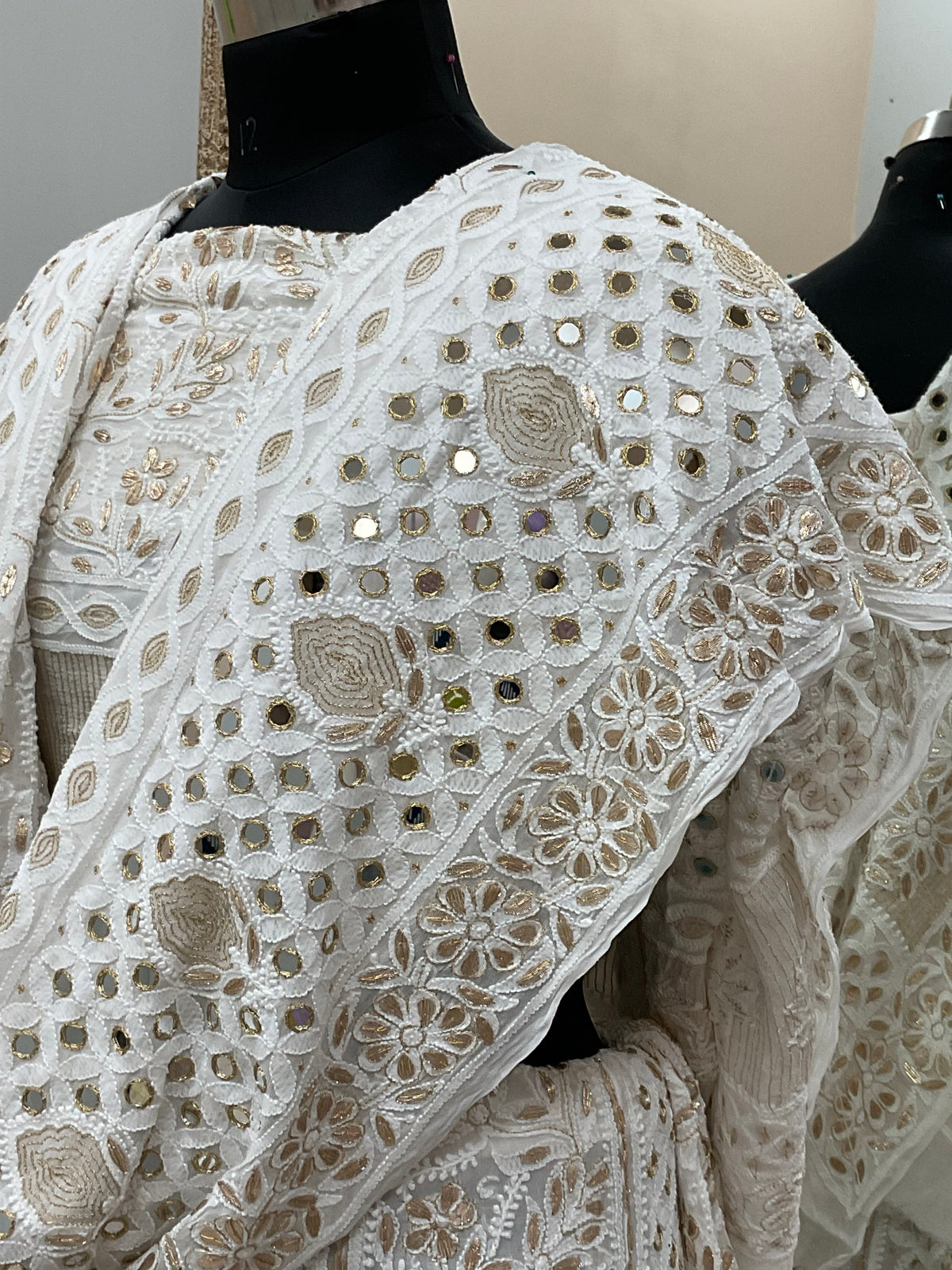 Pure Georgette Lehenga With Heavy Gota Mirror Work Off White 04