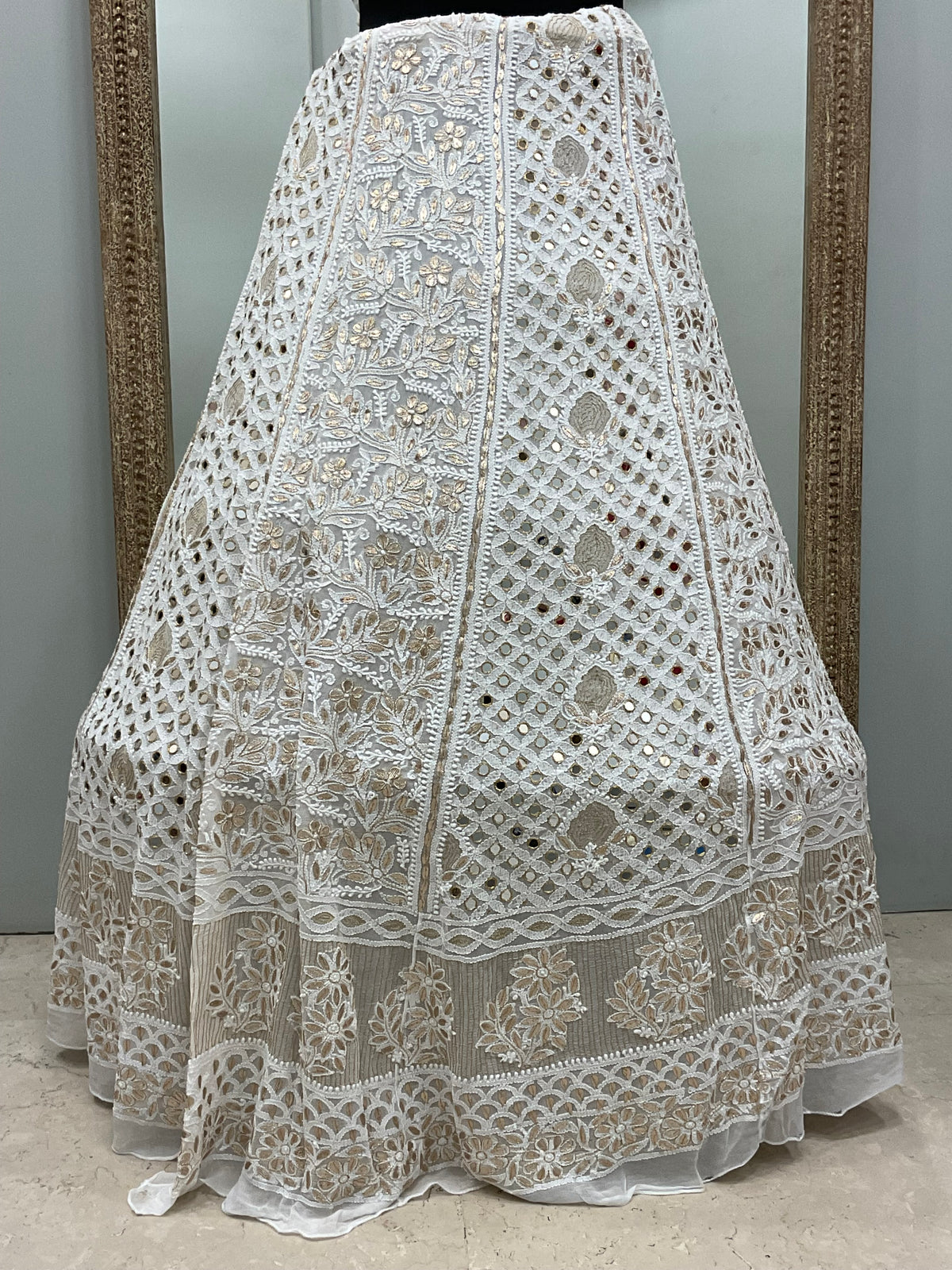 Pure Georgette Lehenga With Heavy Gota Mirror Work Off White 04