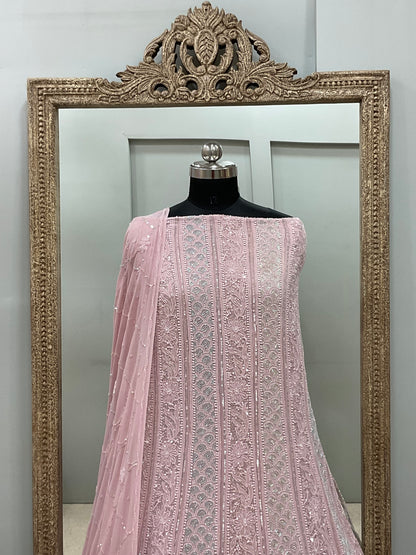 Pure Georgette Anarkali Heavy Pearl, Cutdana and Sequence  Lilac Pink