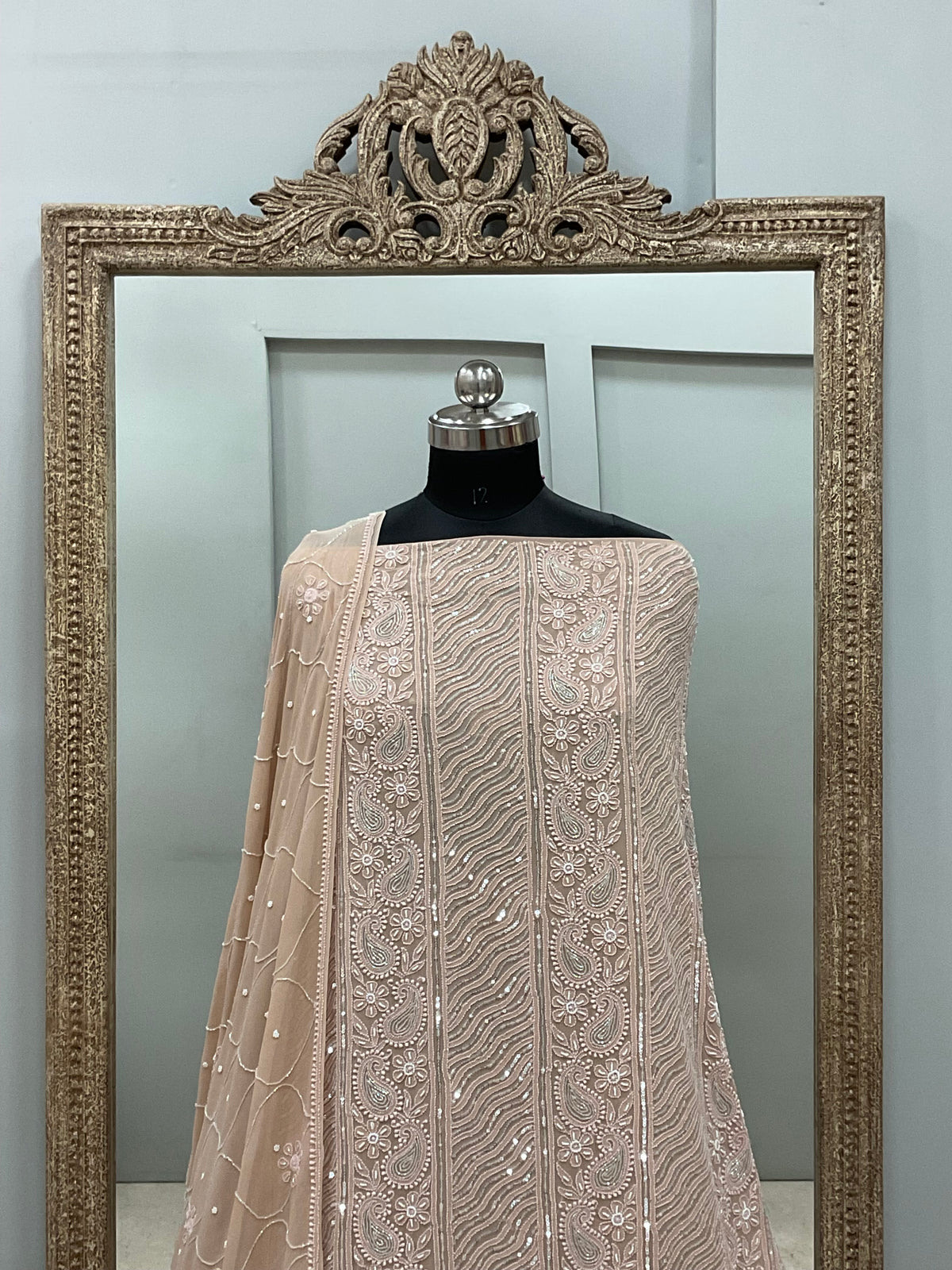 Pure Georgette Heavy Pearl Cutdana and Sequence Designer Golden Beige