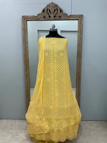 Georgette Straight Cutdana and Sequence Work Yellow