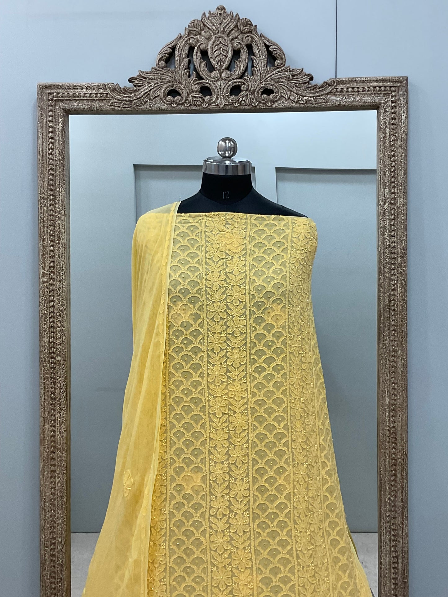 Georgette Straight Cutdana and Sequence Work Yellow