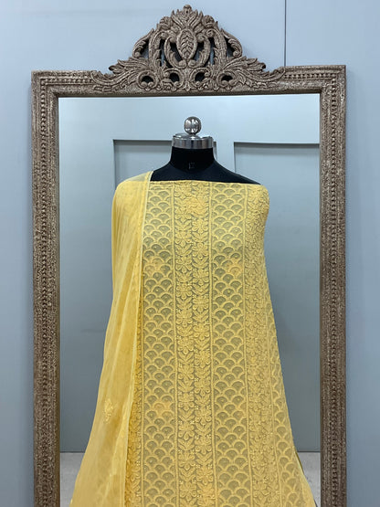 Georgette Straight Cutdana and Sequence Work Yellow
