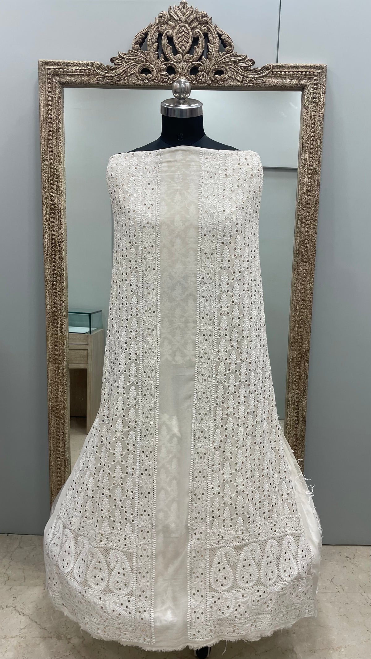 Premium Gents Sherwaani Pure Georgette with Mukaish Work Off-White