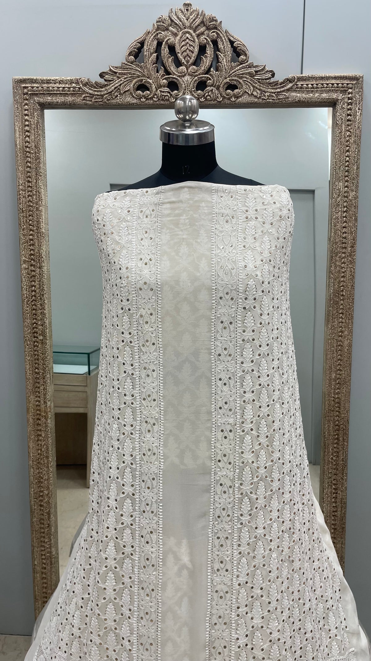 Premium Gents Sherwaani Pure Georgette with Mukaish Work Off-White