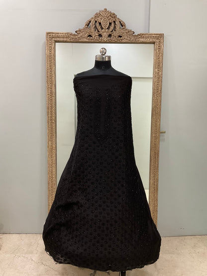 Gents Kurta Pure Chanderi Front Jaal Heavy Cutdana and Pearl Black