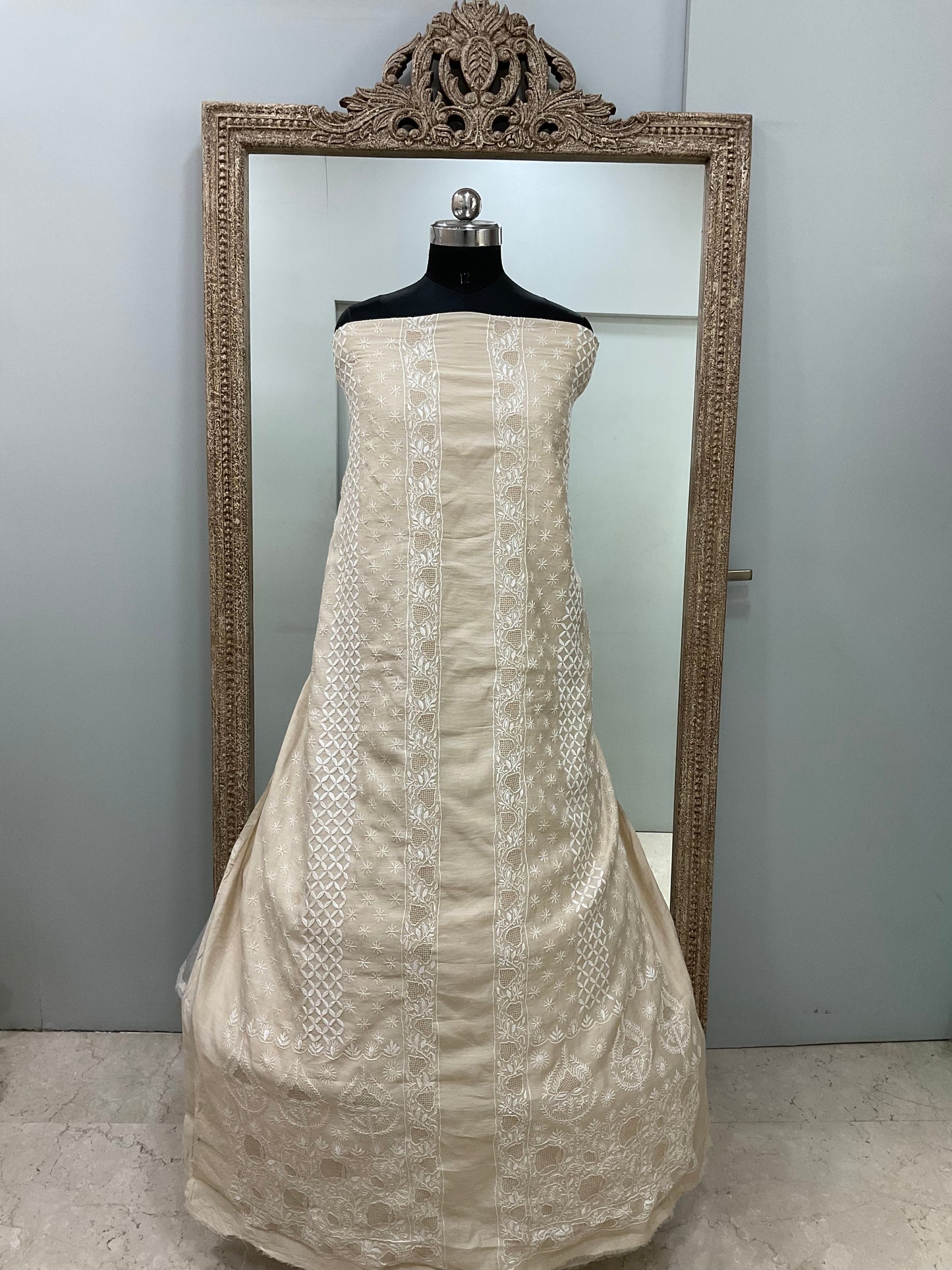 Gents Sherwaani Pure Silk With Heavy Chickan Work Beige