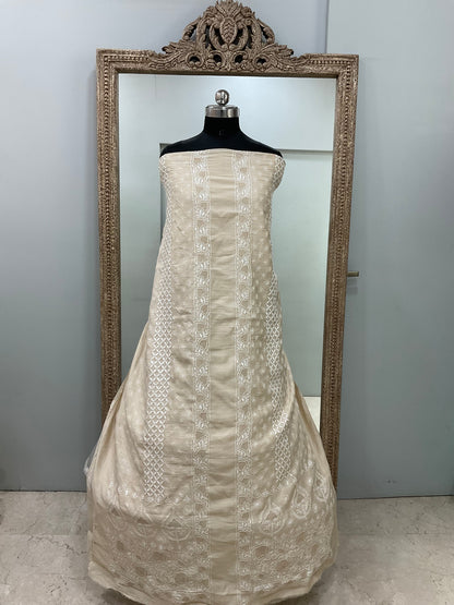 Gents Sherwaani Pure Silk With Heavy Chickan Work Beige