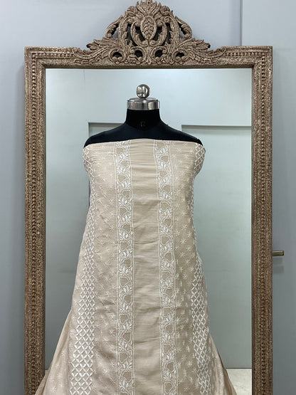 Gents Sherwaani Pure Silk With Heavy Chickan Work Beige