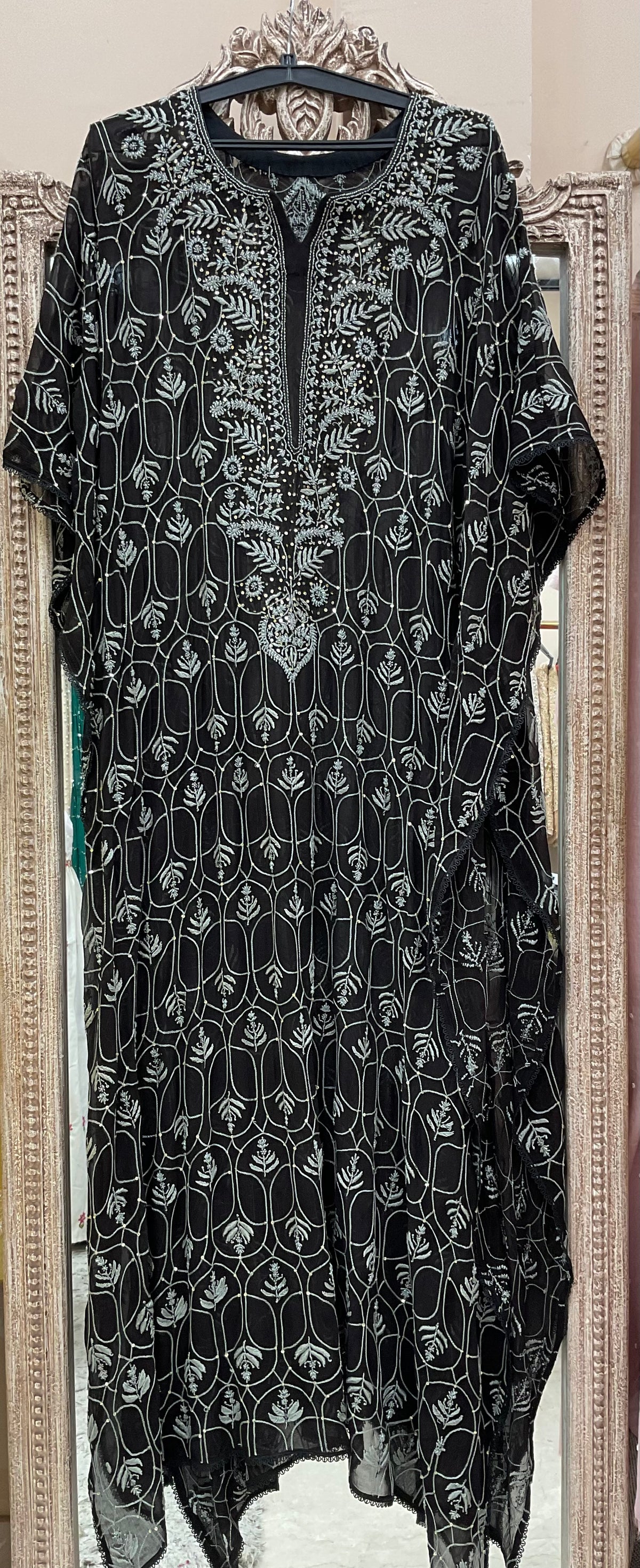 Pure Chiffon Kaftaan Pearl And Cutdana Work Black
