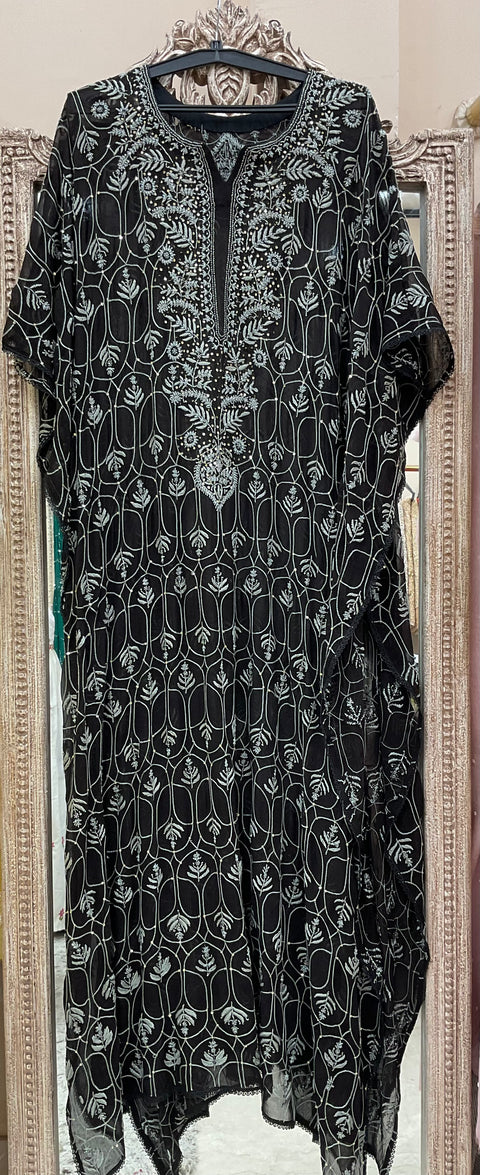 Pure Chiffon Kaftaan Pearl And Cutdana Work Black