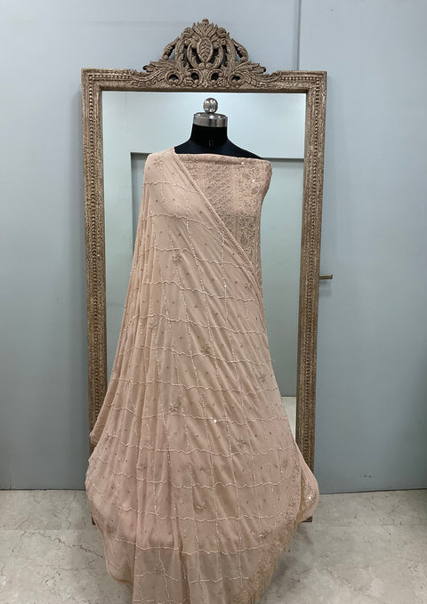 Pure Georgette Heavy Pearl Cutdana and Sequence Designer Golden Beige