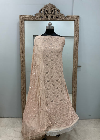 Superfine Pure Georgette Heavy Pearl Cutdana and Sequence Designer Beige