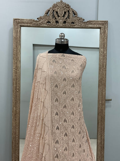 Superfine Pure Georgette Heavy Pearl Cutdana and Sequence Designer Beige