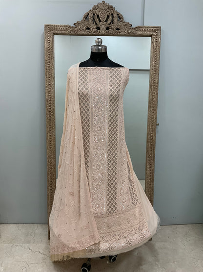 Pure Georgette Heavy Pearl Cutdana and Sequence Designer Beige