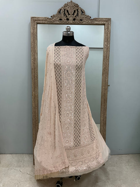 Pure Georgette Heavy Pearl Cutdana and Sequence Designer Beige