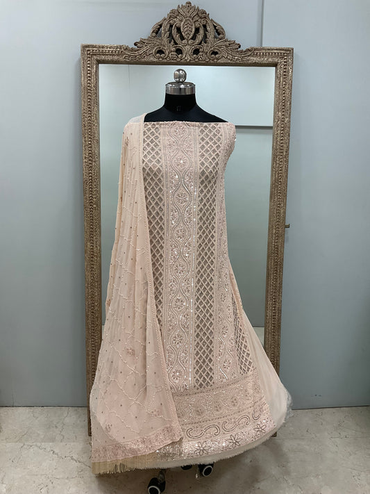 Pure Georgette Heavy Pearl Cutdana and Sequence Designer Beige
