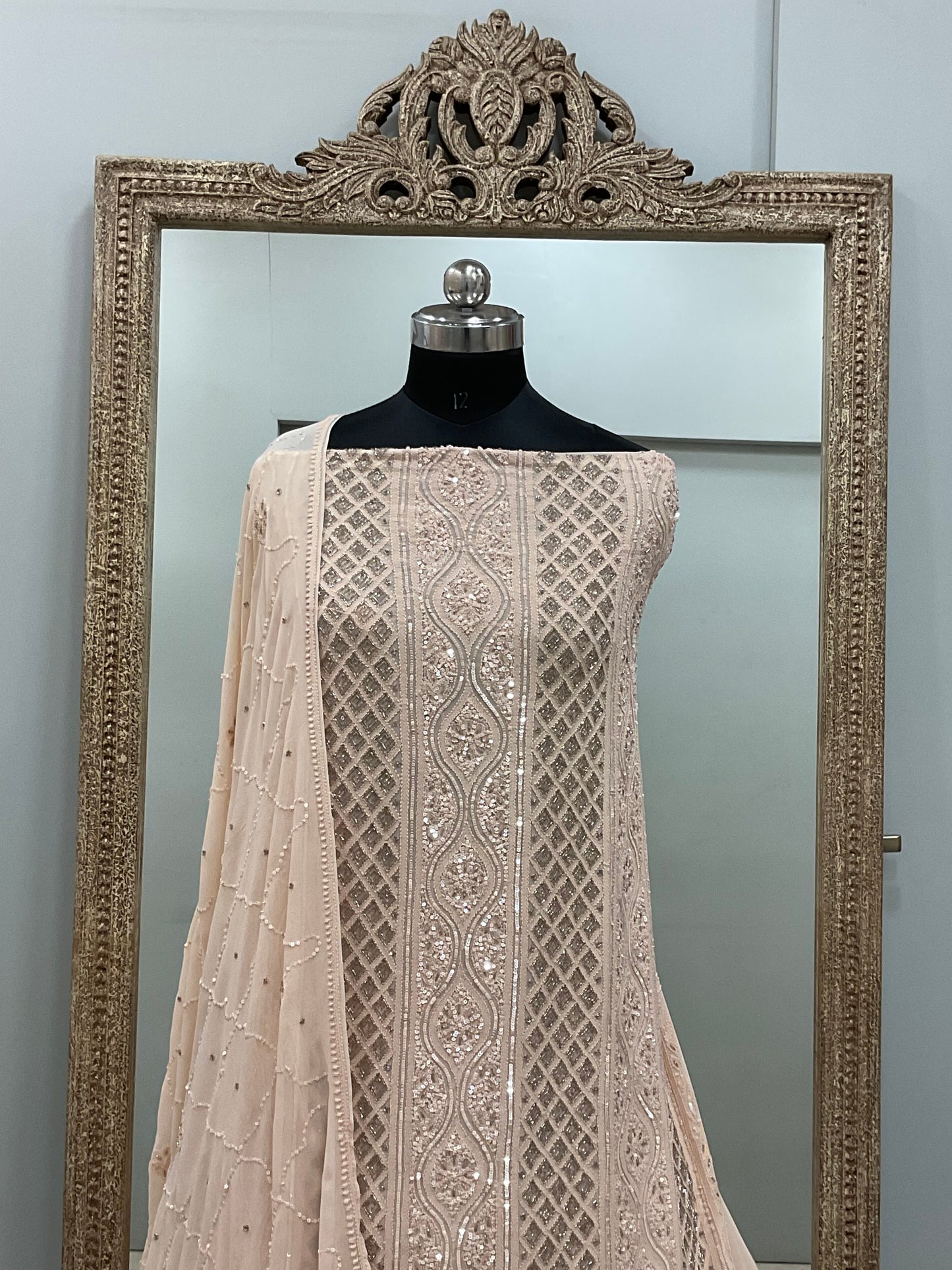 Pure Georgette Heavy Pearl Cutdana and Sequence Designer Beige